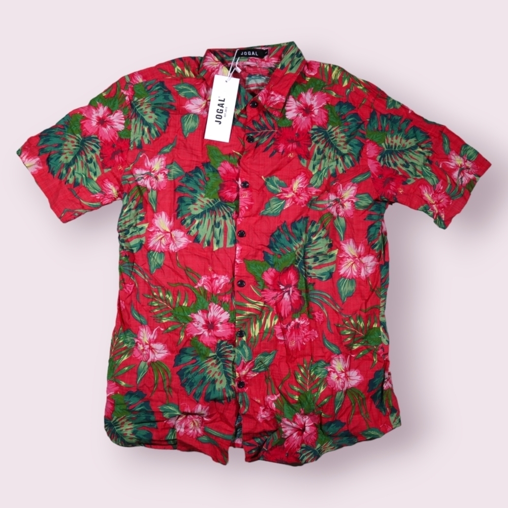 JOGAL Mens Hawaiian Shirt Short Sleeve Button Down Shirt  Size Large NWT